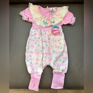 3/$18 Vintage Celebrity Kids Pink Floral Ruffled Baby One-Piece Romper Sz 3-6M